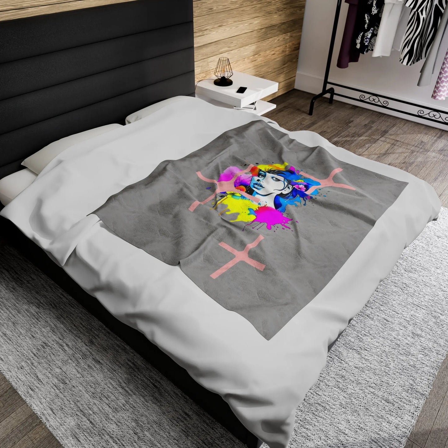 "Floral Neon Dreams" Plush Blanket Printify
