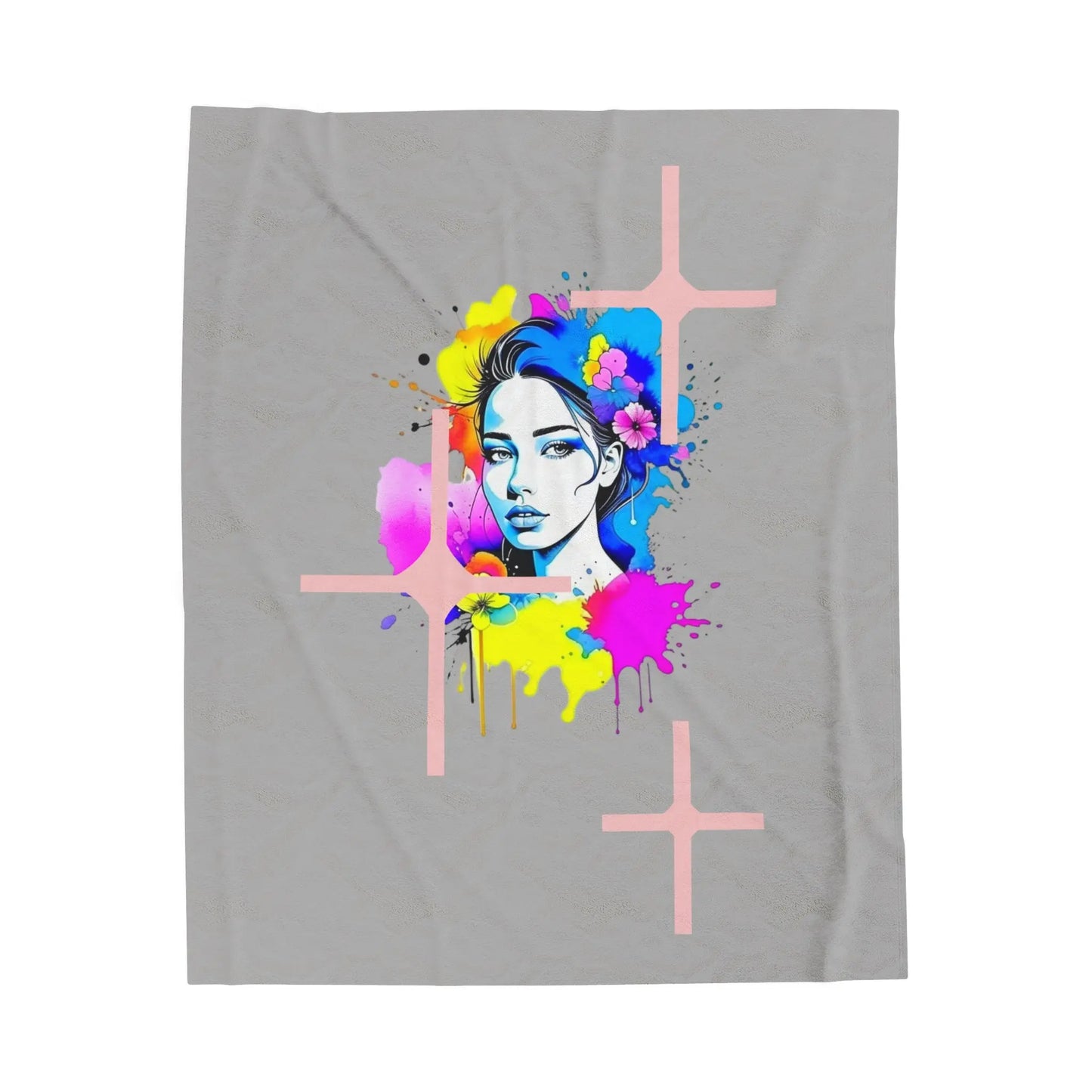 "Floral Neon Dreams" Plush Blanket Printify
