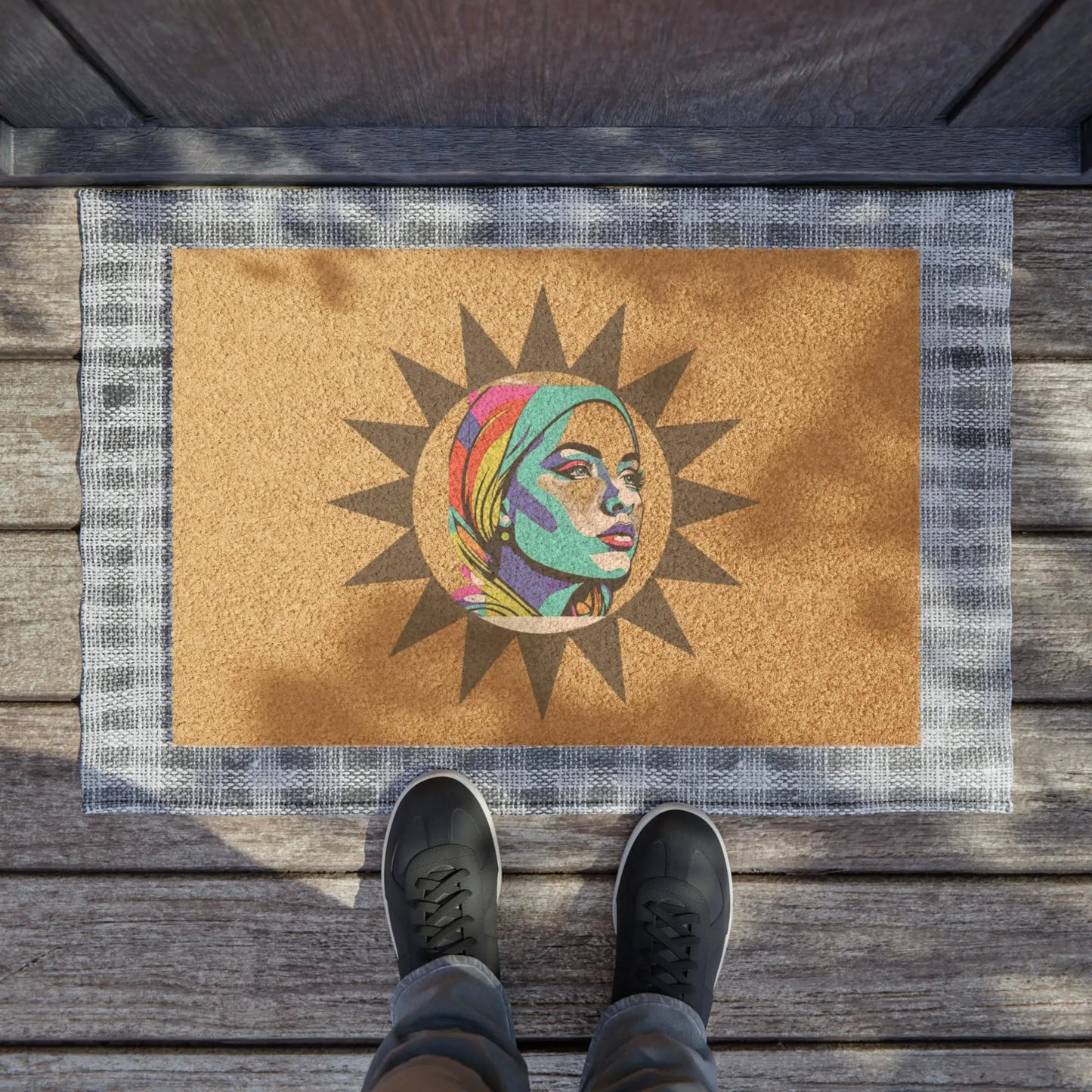 "Sunburst Pop Art Portrait"! Doormat Printify