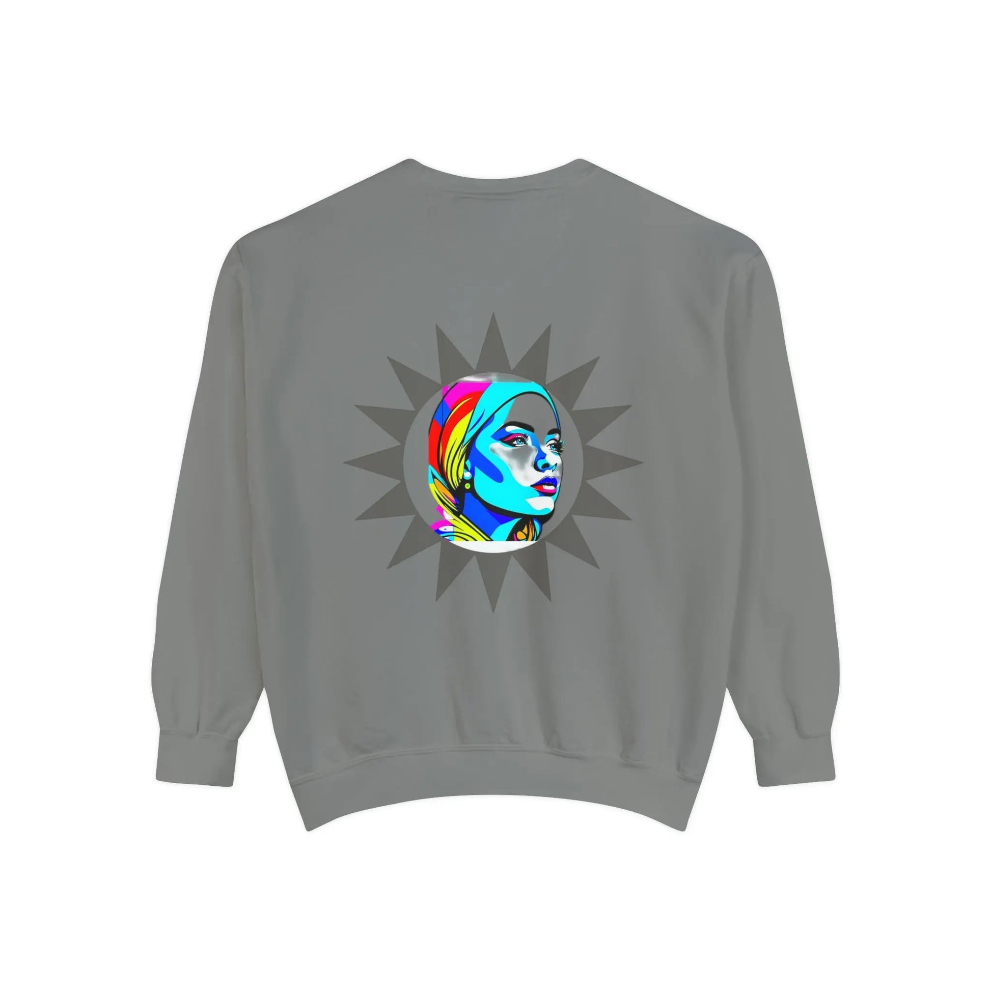 "Sunburst Pop Art Portrait"! Unisex Garment-Dyed Sweatshirt Printify