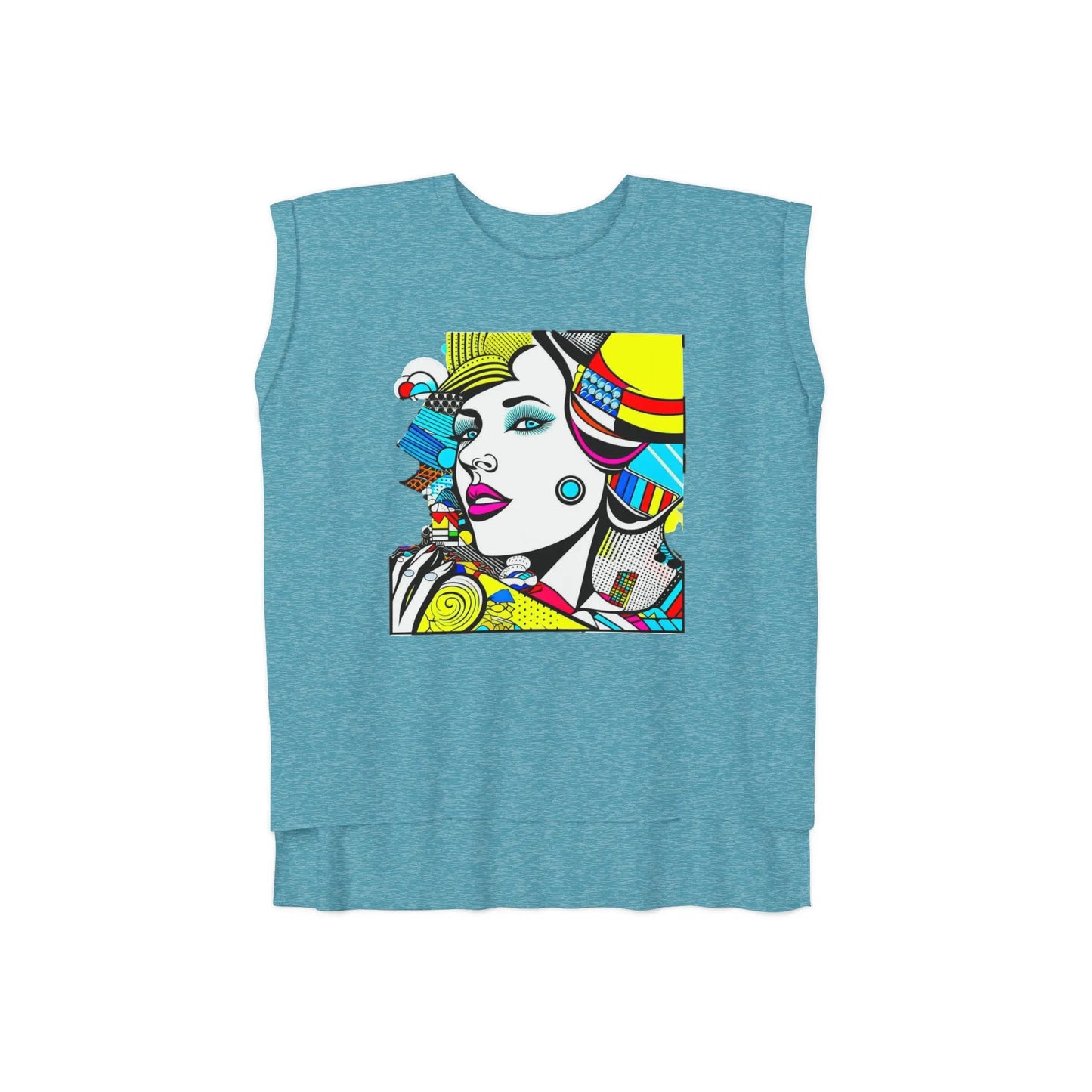 "Geometric Muse" Flowy Rolled Cuffs Muscle Tee Printify