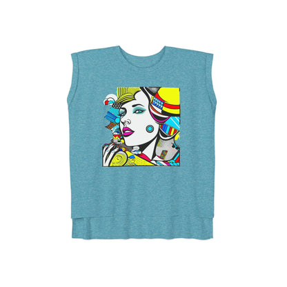 "Geometric Muse" Flowy Rolled Cuffs Muscle Tee Printify