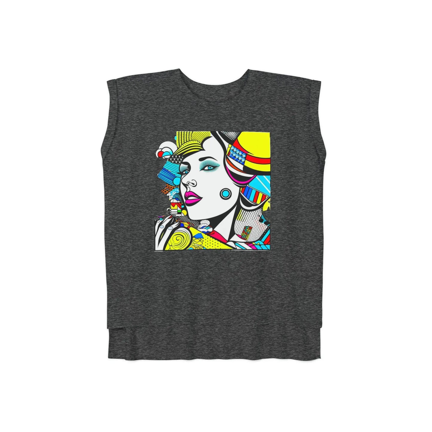 "Geometric Muse" Flowy Rolled Cuffs Muscle Tee Printify