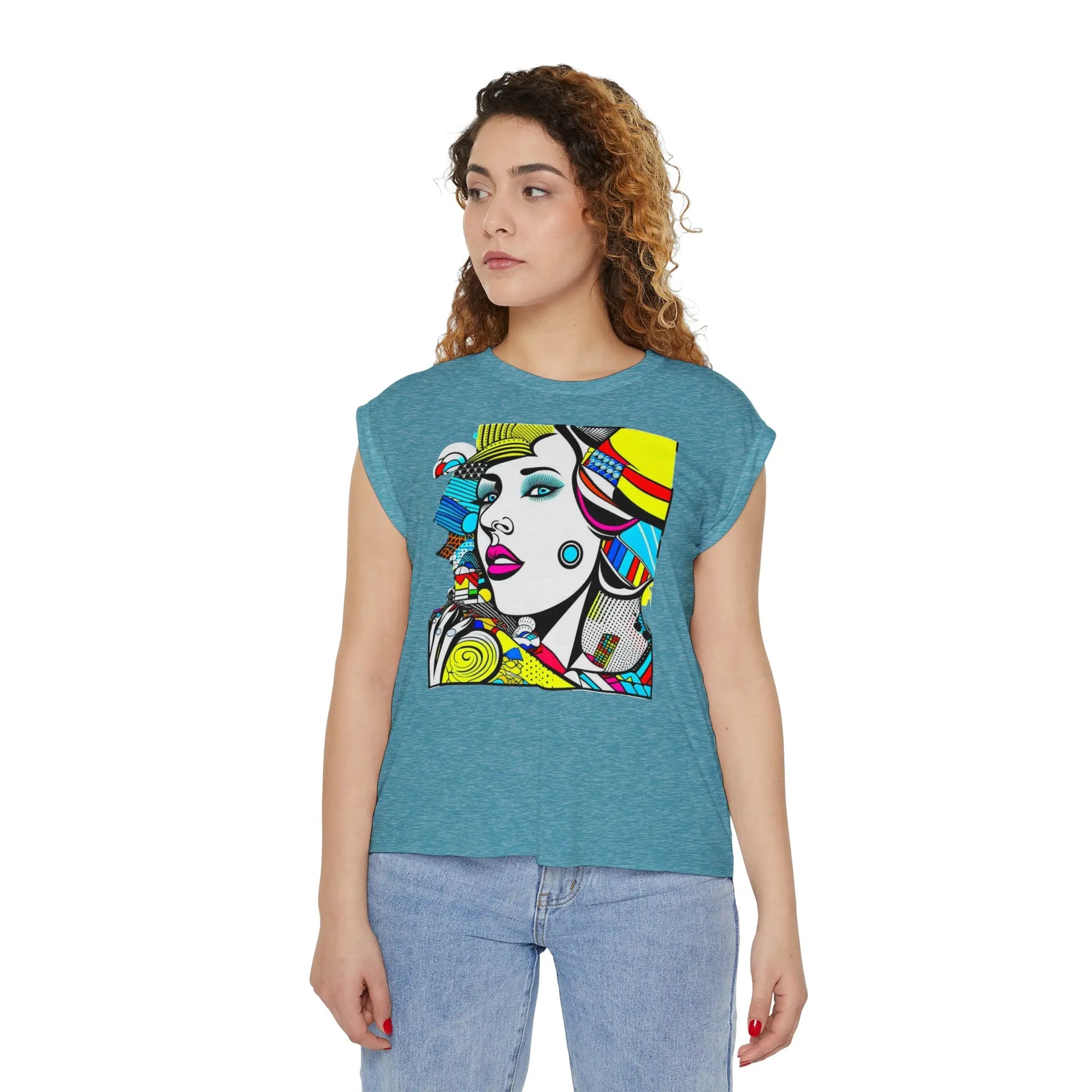 "Geometric Muse" Flowy Rolled Cuffs Muscle Tee Printify