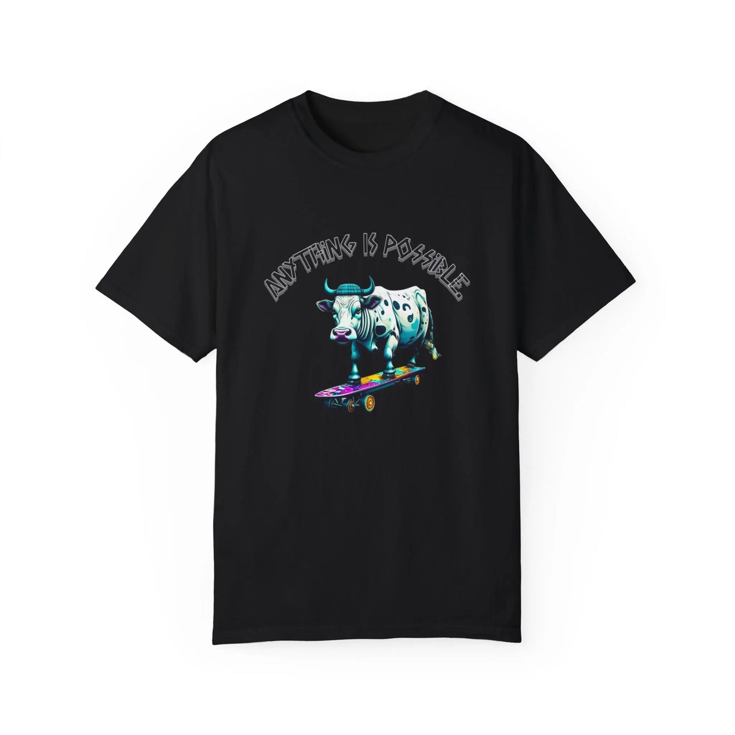 "Skater Bovine: Defying the Odds" Garment-Dyed T-shirt Printify