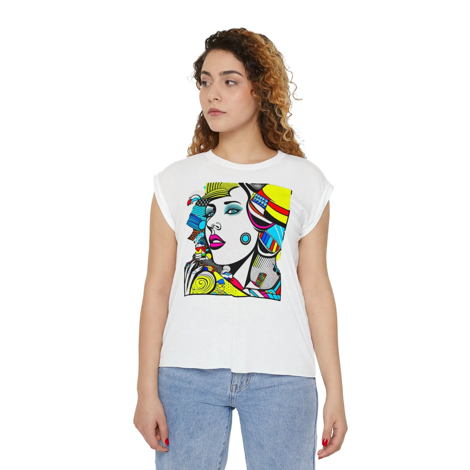 "Geometric Muse" Flowy Rolled Cuffs Muscle Tee Printify
