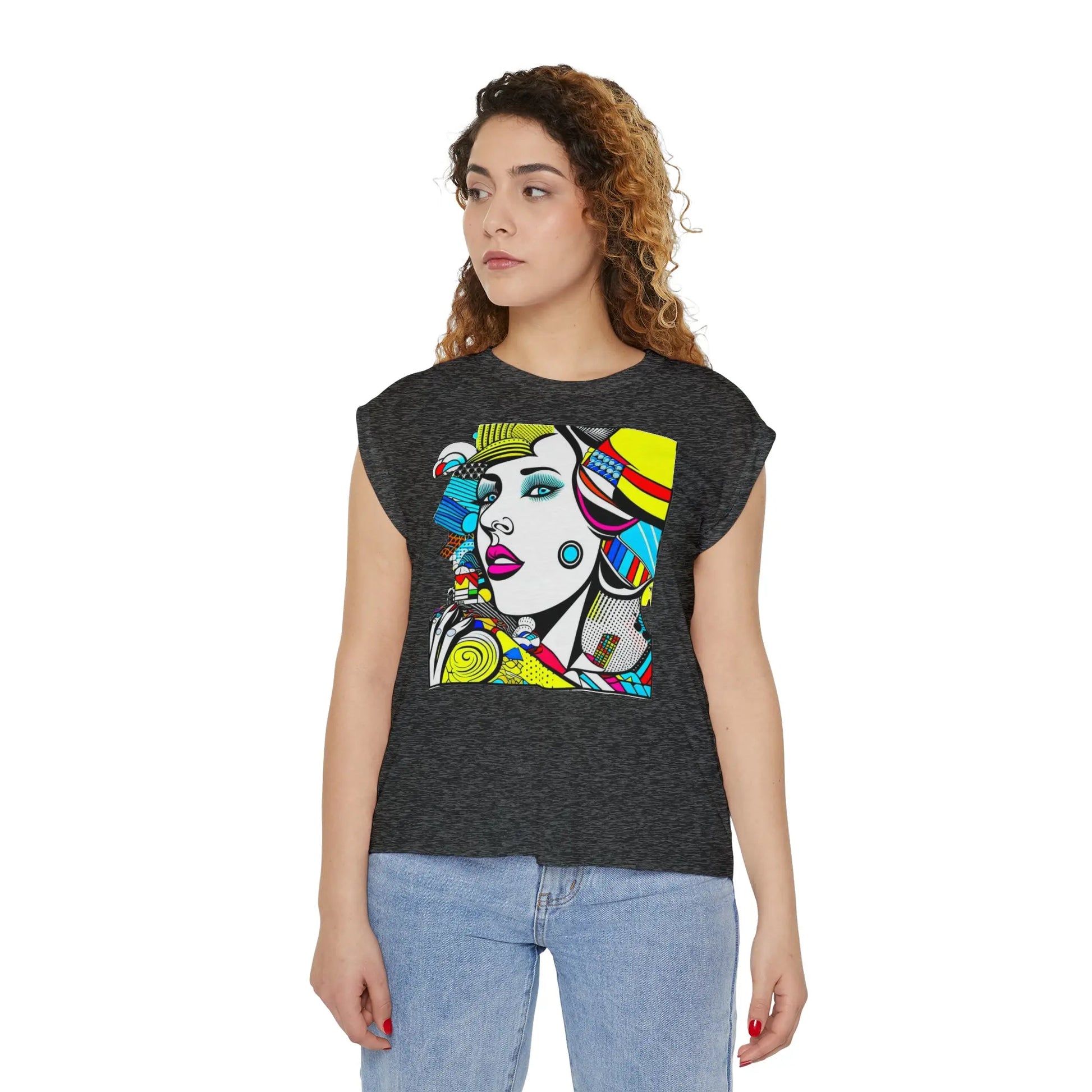 "Geometric Muse" Flowy Rolled Cuffs Muscle Tee Printify