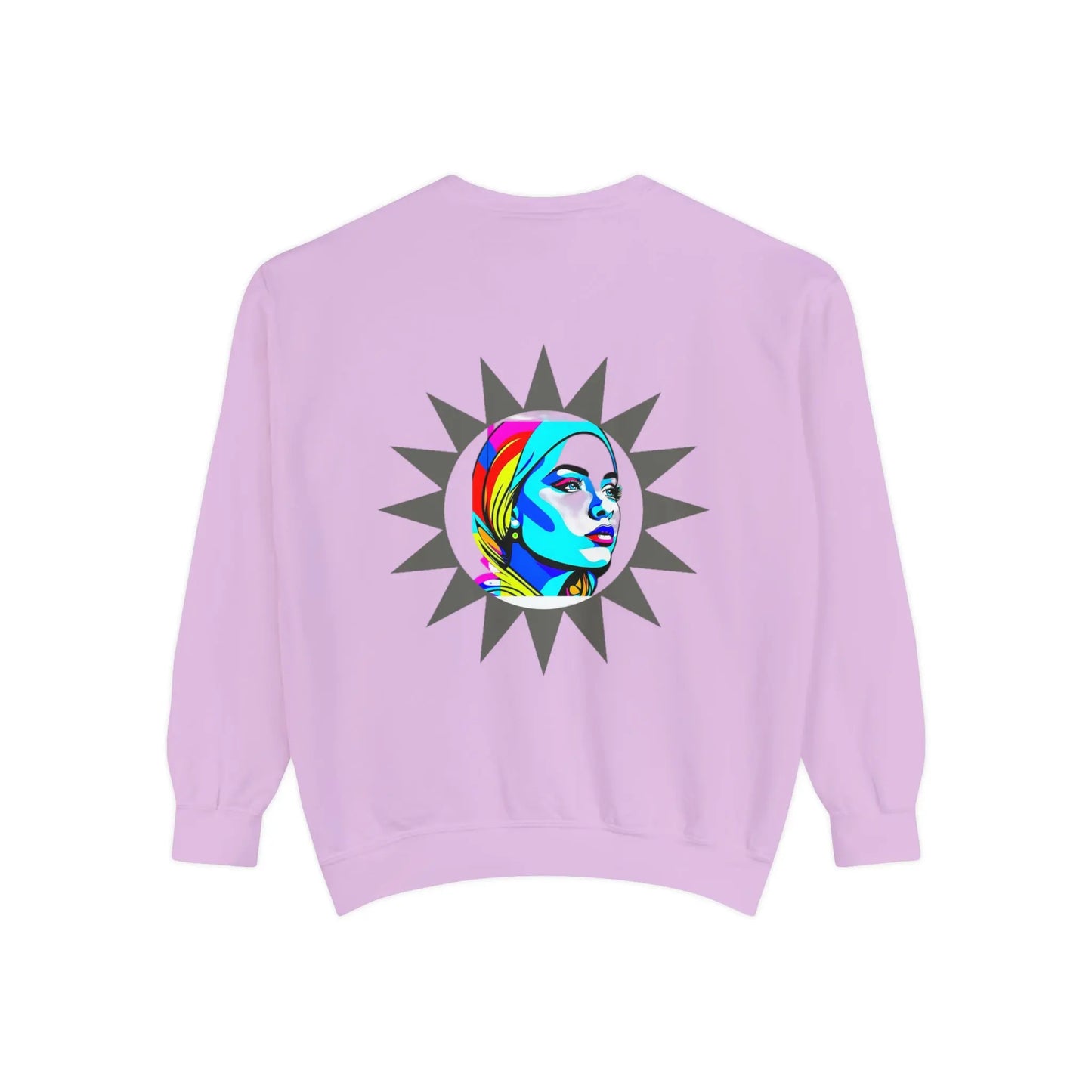 "Sunburst Pop Art Portrait"! Unisex Garment-Dyed Sweatshirt Printify