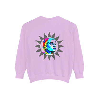 "Sunburst Pop Art Portrait"! Unisex Garment-Dyed Sweatshirt Printify