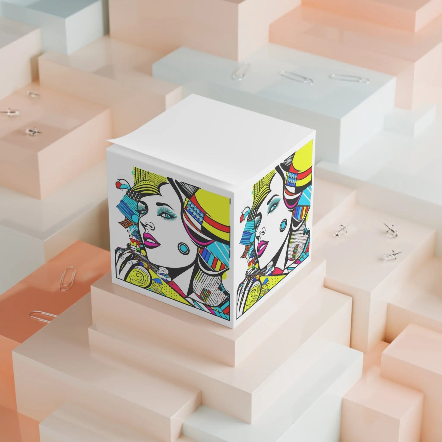 "Geometric Muse" Note Cube Sticky Printify