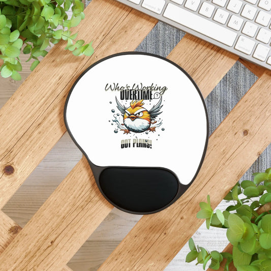 "Feathers and Grind" Mouse Pad With Wrist Rest Printify