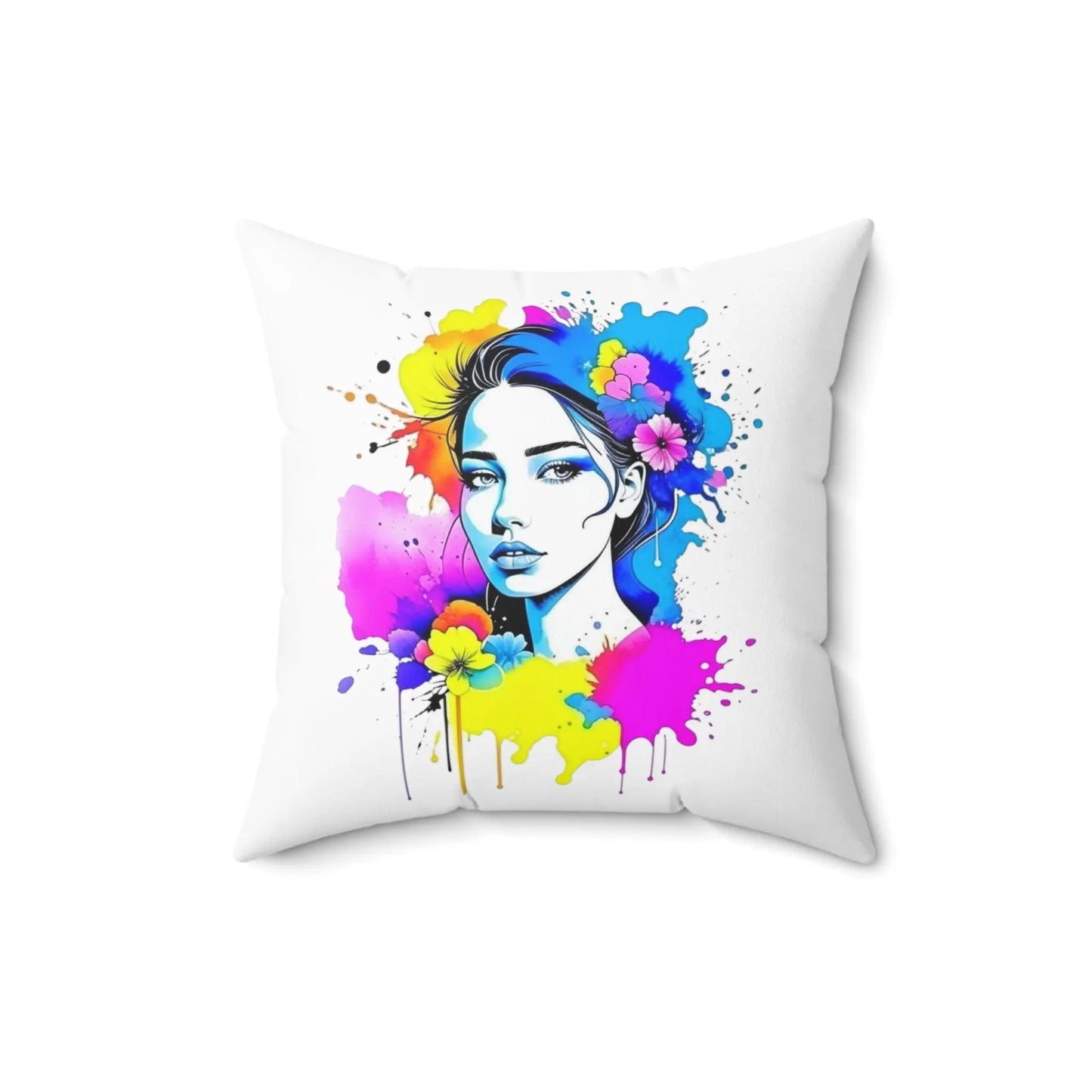 "Floral Neon Dreams" Polyester Square Pillow Printify