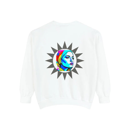 "Sunburst Pop Art Portrait"! Unisex Garment-Dyed Sweatshirt Printify