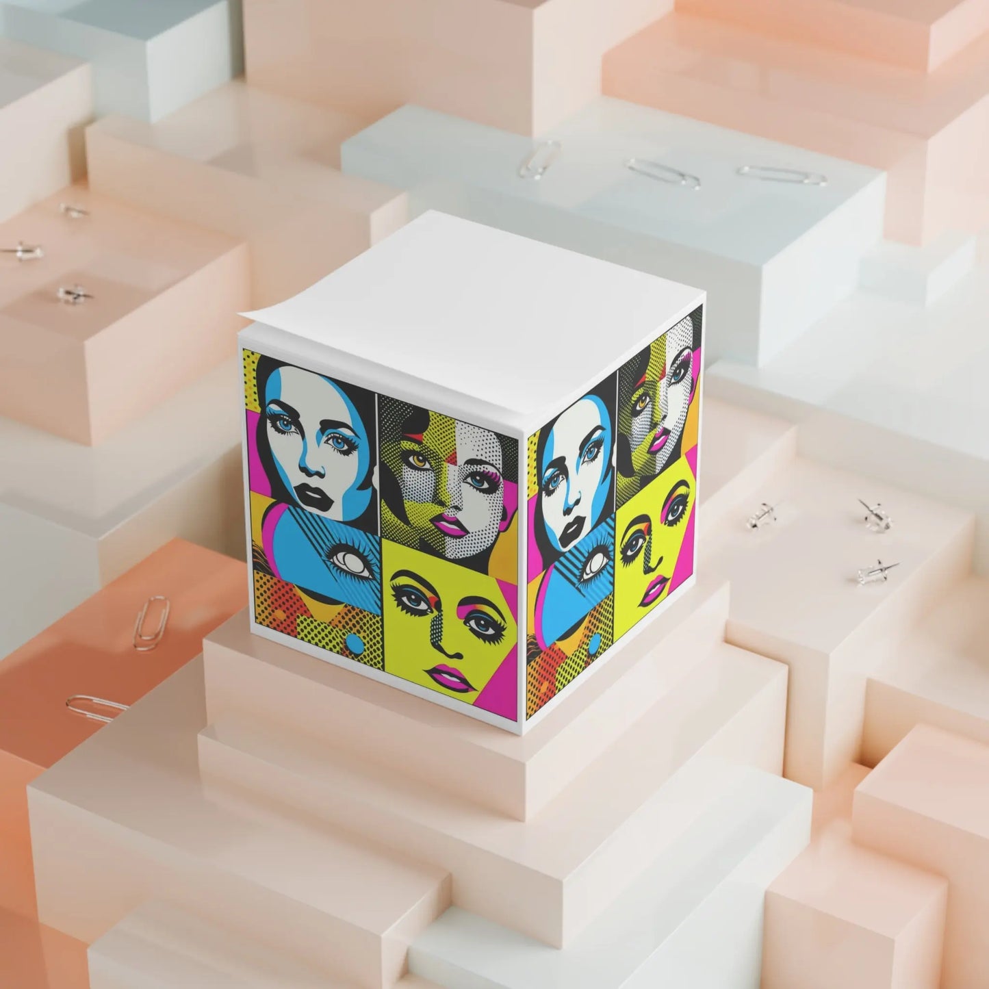 "Quartet of Pop Visages"! Sticky note Cube Printify