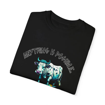 "Skater Bovine: Defying the Odds" Garment-Dyed T-shirt Printify