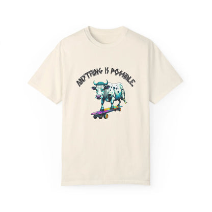 "Skater Bovine: Defying the Odds" Garment-Dyed T-shirt Printify