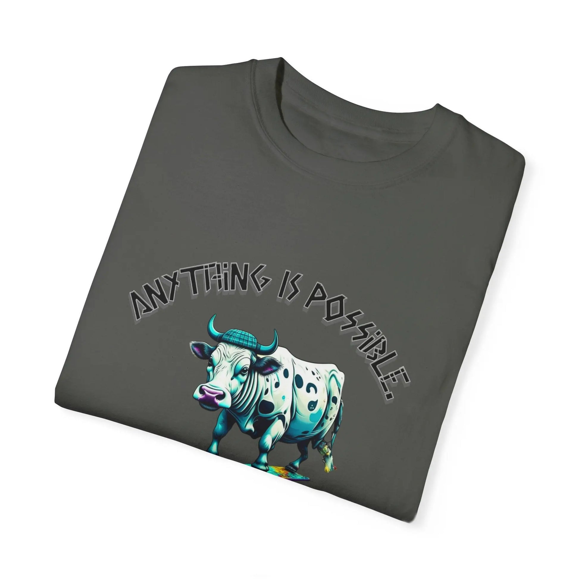 "Skater Bovine: Defying the Odds" Garment-Dyed T-shirt Printify