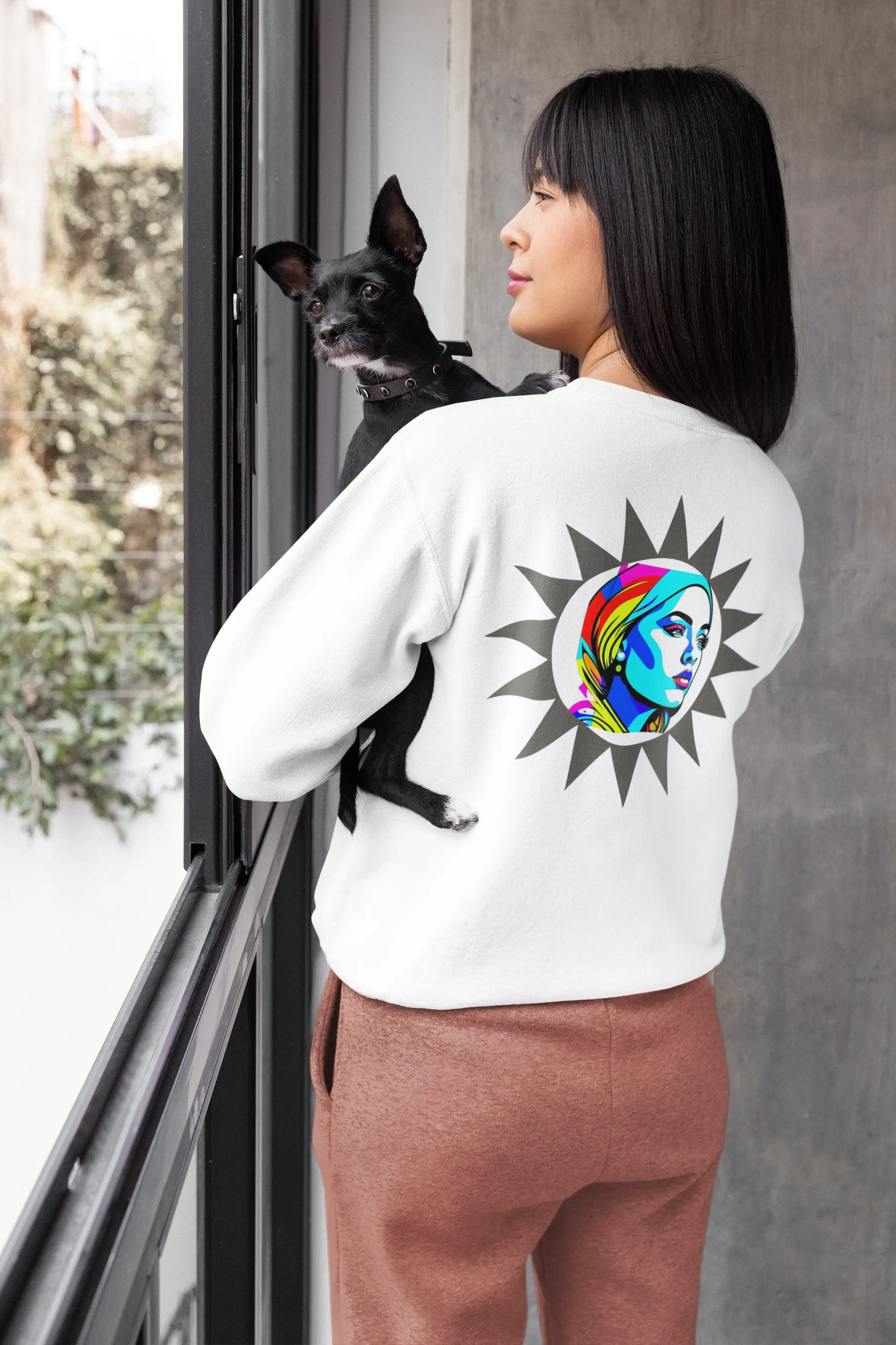 "Sunburst Pop Art Portrait"! Unisex Garment-Dyed Sweatshirt Printify